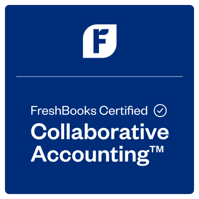 badge with the FreshBooks logo and the text, "FreshBooks Certified Collaborative Accounting."